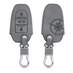 Husa Cheie Auto pentru Peugeot/Citroen, 3 Butoane, Keyless Go, Piele nabuc, Gri, 53762.01