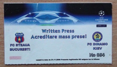 Bilet Steaua București - Dinamo Kiev 2006 foto