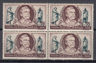 ROMANIA 1956 LP 412 CENTENARUL NASTERII SCULPTORULUI I.GEORGESCU BLOC DE 4 TIMBE STARE MNH foto