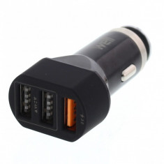 Alimentator USB Well, bricheta auto, Quick Charge, 3 iesiri, 28 W, negru foto