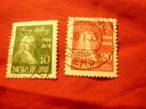 2 Timbre Norvegia 1934 -Personalitati - 250 Ani L.Halberg : 10 si 20o stampilat