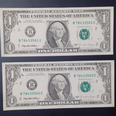 BANCNOTA SUA - ONE 1 DOLLAR 1995 2 Bancnote, Serii Consecutive UNC (RARE) 3 POZE