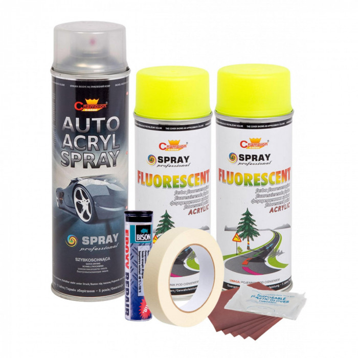 Kit complet reparatie si vopsire jante culoare Galben Fluorescent, V2 FAVLine Selection