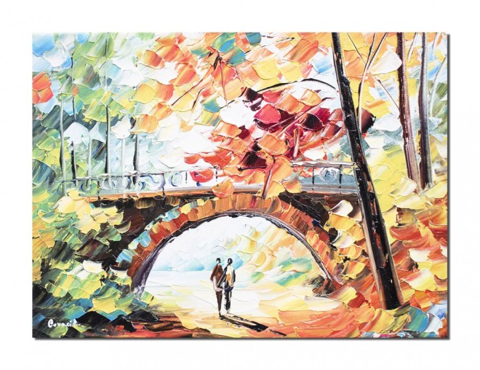 Tablou pictat manual, Impreuna pe aleea vietii, 40x30cm ulei pe panza in cutit efect 3D, gata de expus pe perete