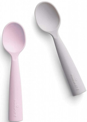 Set de lingurite bebelusi Miniware, 100% silicon alimentar, Grey+Cotton candy foto