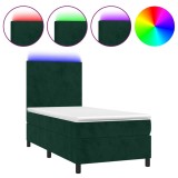 Cumpara ieftin Pat cu arcuri, saltea si LED, verde inchis, 90x190 cm, catifea