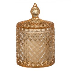 Lum&acirc;nare Parafina, Model Reliefat, Aromă Vanilie, Culoare Chihlimbar, Dimensiuni 8.5x14cm