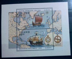 Islanda 1992 nave cu p&acirc;nze, corăbii Columb bloc neștampilata