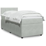 VidaXL Pat box spring cu saltea, gri deschis, 90x190 cm, catifea