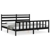 Cadru pat cu tablie 200x200 cm, negru, lemn masiv