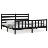Cumpara ieftin Cadru pat cu tablie 200x200 cm, negru, lemn masiv