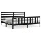 Cadru pat cu tablie 200x200 cm, negru, lemn masiv
