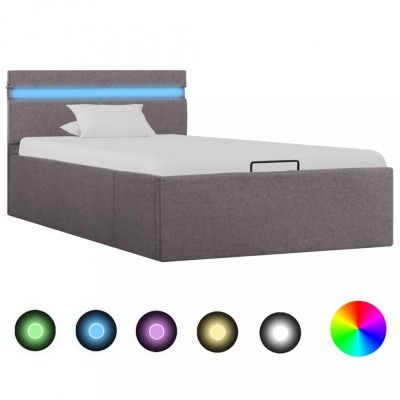 Gossi cadru pat hidraulic depozitare led gri taupe 90x200 cm textil foto