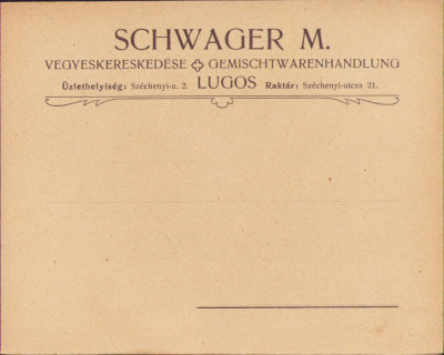HST A980 Plic antet magazin universal Schwager M Lugoj ante 1918 austro-ungar foto