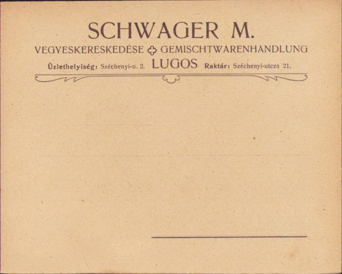 HST A980 Plic antet magazin universal Schwager M Lugoj ante 1918 austro-ungar