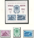 Argentina 1961 Mi 784/86 + bl 15 MNH - Expozitia filatelica ARGENTINA 1962 (I)