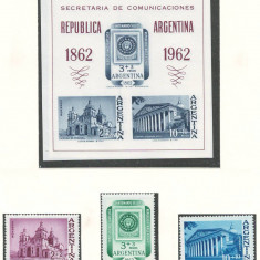 Argentina 1961 Mi 784/86 + bl 15 MNH - Expozitia filatelica ARGENTINA 1962 (I)