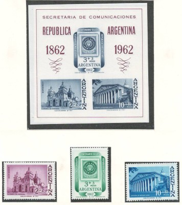 Argentina 1961 Mi 784/86 + bl 15 MNH - Expozitia filatelica ARGENTINA 1962 (I) foto