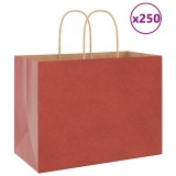vidaXL Pungi de h&acirc;rtie 250 buc cu m&acirc;nere roșii 32x17x25 cm