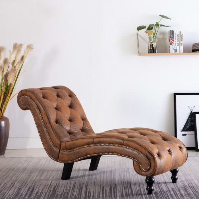 vidaXL Șezlong, maro, piele &icirc;ntoarsă ecologică 248607