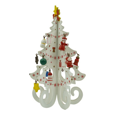 Decoratiune Craciun, Brad, Alb, 6 cavitati cu ornamente, 12 cm x 20 cm, Lemn, Flippy foto