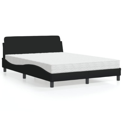 vidaXL Pat cu saltea, Dover, negru, 140x190 cm, textil 3208386 foto