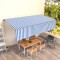Copertină retractabilă manual cu stor, albastru&amp;alb, 6x3 m