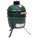 Gratar cu afumatoare 2-&icirc;n-1 Kamado, verde, 56 cm, ceramica GartenMobel Dekor, vidaXL