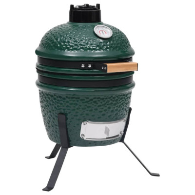 vidaXL Grătar cu afumătoare 2-&amp;icirc;n-1 Kamado, verde, 56 cm, ceramică foto