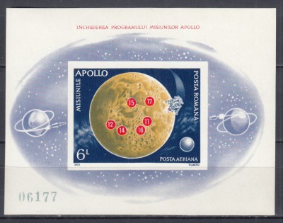 ROMANIA 1972 LP 816 INCHEIEREA PROGRAMULUI APOLLO COLITA NEDANTELATA MNH foto