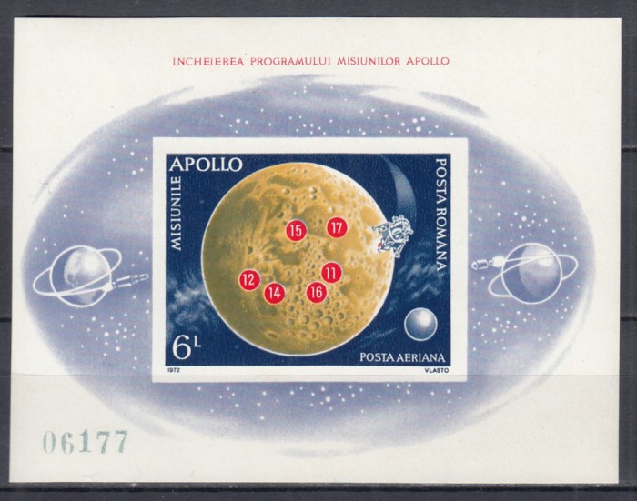 ROMANIA 1972 LP 816 INCHEIEREA PROGRAMULUI APOLLO COLITA NEDANTELATA MNH
