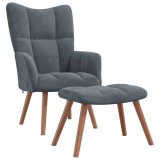 VidaXL Scaun de relaxare cu taburet, gri &icirc;nchis, catifea