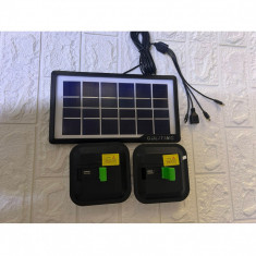 Kit panou solar pentru incarcare dispozitive cu 2 proiectoare 2x15W si functie