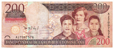 Republica Dominicana 200 Pesos 2007 P-178 Seria AJ7097576 foto