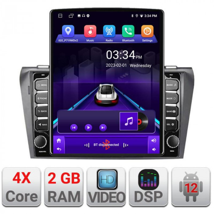 Navigatie dedicata Mazda 3 2004-2009 K-161 ecran tip TESLA 9.7&quot; cu Android Radio Bluetooth Internet GPS WIFI 2+32 DSP Quad Core CarStore Technology