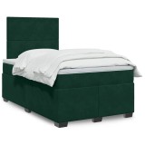 vidaXL Pat box spring cu saltea, verde &icirc;nchis, 120x200 cm, catifea 3290879