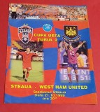 Program (rar, de colectie) meci fotbal STEAUA BUCURESTI - WEST HAM UNITED (21.10.1999)