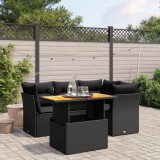 Cumpara ieftin Set mobilier de grădină cu perne, 5 piese, negru, poliratan