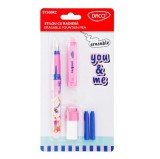 Stilou cerneala cu rescriere + 2 rezerve + dispozitiv curatare roz, Daco