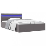 VidaXL Cadru pat hidraulic ladă și LED gri 140x200 cm piele ecologică