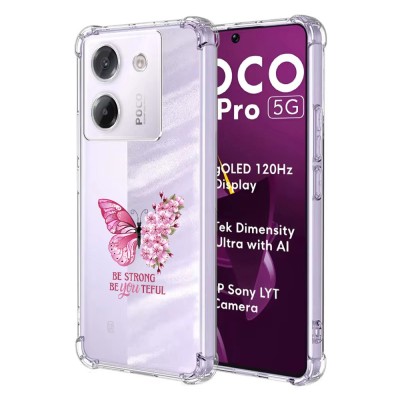 Husa antisoc pentru xiaomi poco m7 pro 5g - airbag tpu, col&amp;Egrave;uri ranforsate- butterfly roz foto