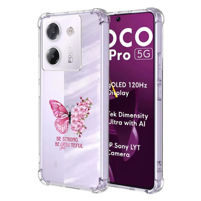 Husa antisoc pentru xiaomi poco m7 pro 5g - airbag tpu, col&Egrave;uri ranforsate- butterfly roz