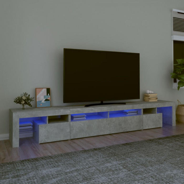 vidaXL Comodă TV cu lumini LED, gri beton, 260x36,5x40cm