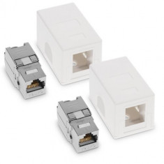 Set 2 Prize ecranate de retea RJ45 cu 2 module Keystone, Kwmobile, Alb, Plastic, 50453.02.02