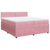 Cumpara ieftin Pat box spring cu saltea, roz, 200x200 cm, catifea