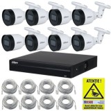 Kit supraveghere IP Dahua 8 camere 5MP IR 30m PoE Microfon, NVR 8 canale PoE 4K 8MP, cabluri + Autocolant Rovision SafetyGuard Surveillance
