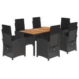 Set mobilier de gradina cu perne, 7 piese, negru, poliratan