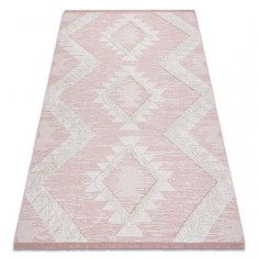 Covor ECO SISAL BOHO MOROC Caro 22312 franjuri - două niveluri de l&acirc;nă roz / cremă, covor reciclat, 78x150 cm