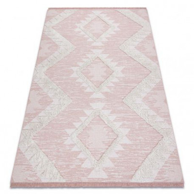 Covor ECO SISAL BOHO MOROC Caro 22312 franjuri - două niveluri de l&amp;acirc;nă roz / cremă, covor reciclat, 78x150 cm foto