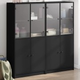 vidaXL Bibliotecă cu uși, negru, 136x37x142 cm, lemn compozit